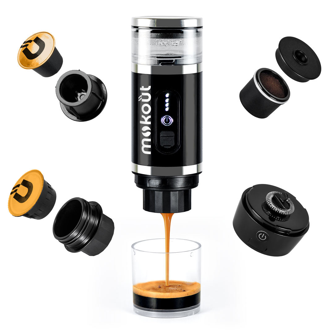 Mokout | macchina per caffè espresso portatile 4 in 1 + monta-latte elettrico